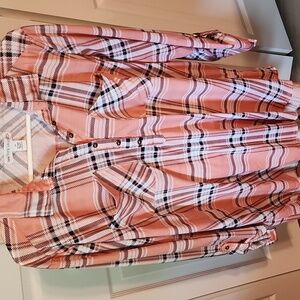 New York Laundry / Peach Plaid Long Sleeve Shirt / 2X / EUC